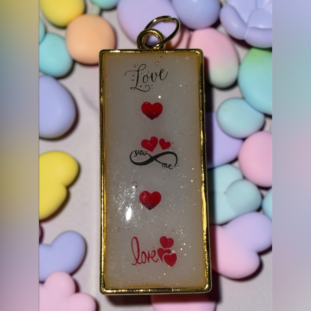 Handmade Resin Love You & Me Pendant Necklace Gold Bezel Romantic Gift - Picture 3 of 4